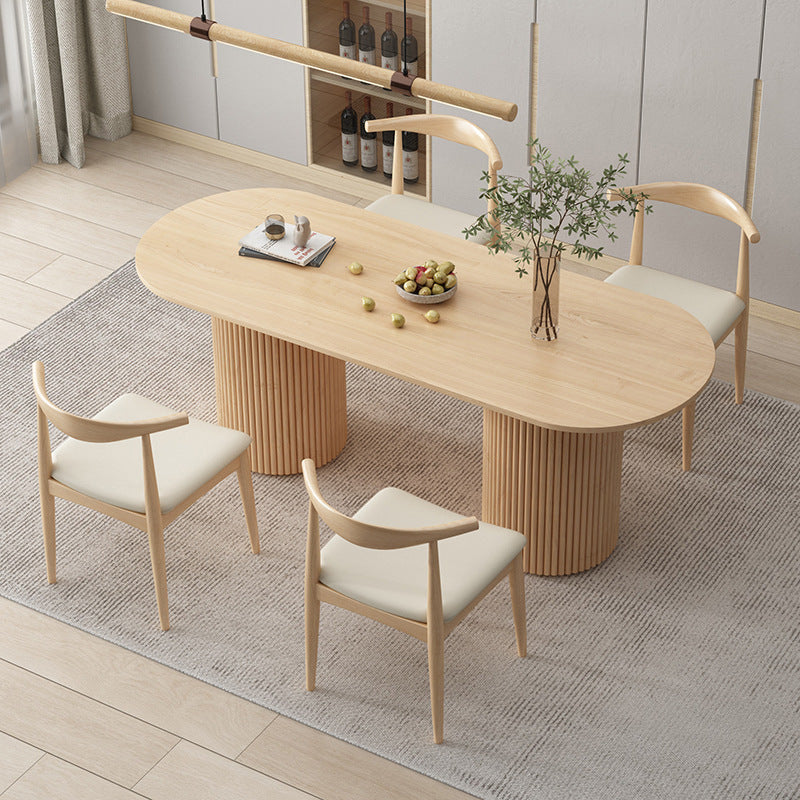 Modern Wood Double Pedestal Dining Table Natural Oval Table for Kitchen 63"L x 31.5"W x 29.5"H Without Chairs Clearhalo 'Dining Tables & Seating' 'Dining Tables' 'dining_table' 'furn' 'furn_dining_table' 'Furniture' 'Kitchen & Dining Furniture' 5597736