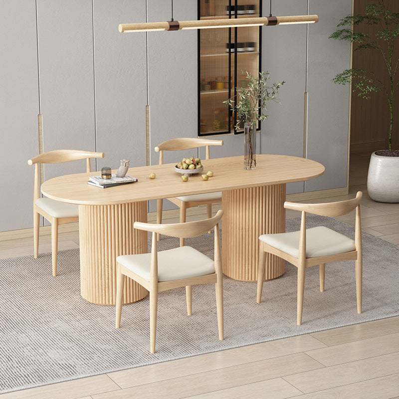 Modern Wood Double Pedestal Dining Table Natural Oval Table for Kitchen 70.9"L x 31.5"W x 29.5"H Without Chairs Clearhalo 'Dining Tables & Seating' 'Dining Tables' 'dining_table' 'furn' 'furn_dining_table' 'Furniture' 'Kitchen & Dining Furniture' 5597737