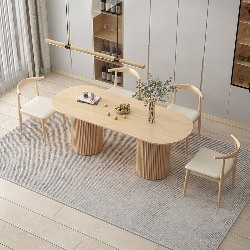 Modern Wood Double Pedestal Dining Table Natural Oval Table for Kitchen 78.7"L x 31.5"W x 29.5"H Without Chairs Clearhalo 'Dining Tables & Seating' 'Dining Tables' 'dining_table' 'furn' 'furn_dining_table' 'Furniture' 'Kitchen & Dining Furniture' 5597738