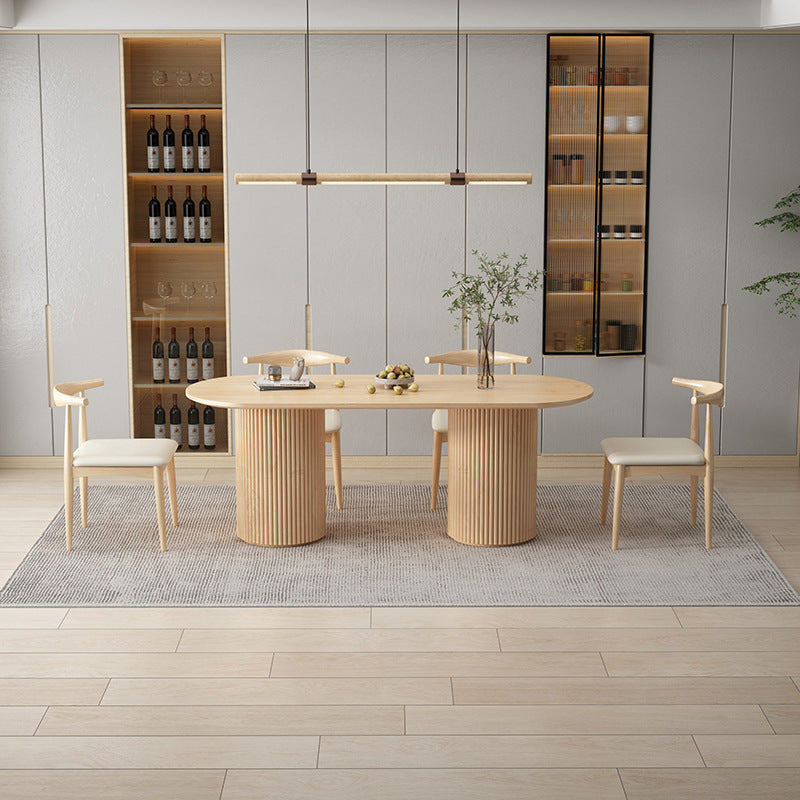 Modern Wood Double Pedestal Dining Table Natural Oval Table for Kitchen 47.2"L x 23.6"W x 29.5"H Without Chairs Clearhalo 'Dining Tables & Seating' 'Dining Tables' 'dining_table' 'furn' 'furn_dining_table' 'Furniture' 'Kitchen & Dining Furniture' 5597739