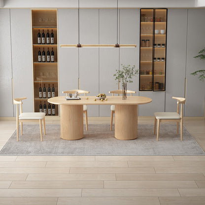 Modern Wood Double Pedestal Dining Table Natural Oval Table for Kitchen 47.2"L x 23.6"W x 29.5"H Without Chairs Clearhalo 'Dining Tables & Seating' 'Dining Tables' 'dining_table' 'furn' 'furn_dining_table' 'Furniture' 'Kitchen & Dining Furniture' 5597739