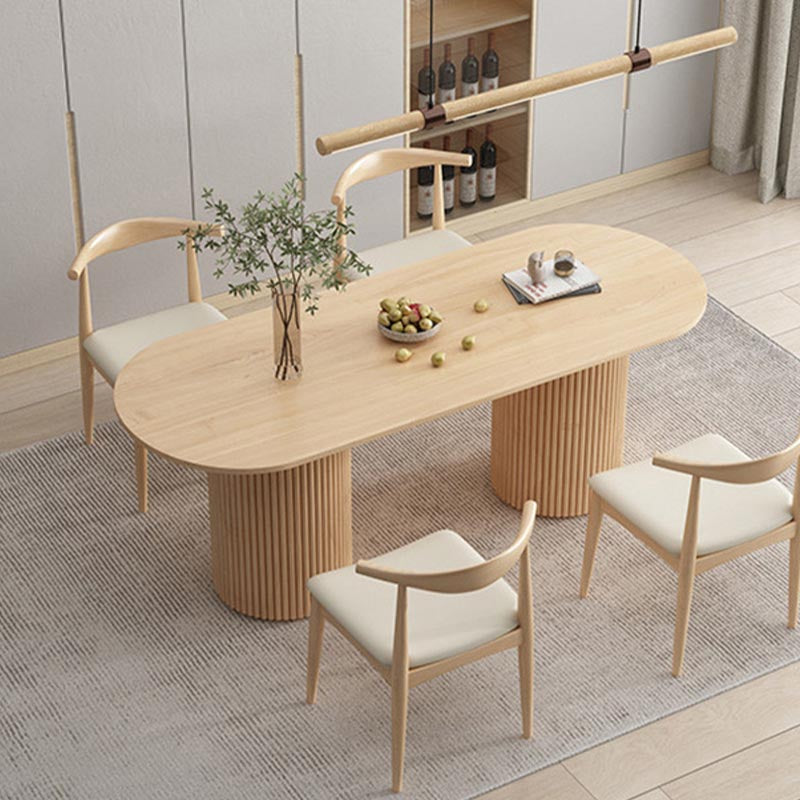 Modern Wood Double Pedestal Dining Table Natural Oval Table for Kitchen Clearhalo 'Dining Tables & Seating' 'Dining Tables' 'dining_table' 'furn' 'furn_dining_table' 'Furniture' 'Kitchen & Dining Furniture' 5597744