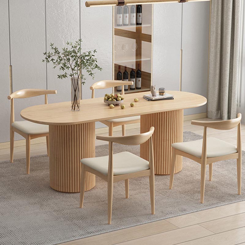Modern Wood Double Pedestal Dining Table Natural Oval Table for Kitchen Clearhalo 'Dining Tables & Seating' 'Dining Tables' 'dining_table' 'furn' 'furn_dining_table' 'Furniture' 'Kitchen & Dining Furniture' 5597746