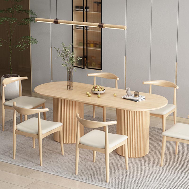 Modern Wood Double Pedestal Dining Table Natural Oval Table for Kitchen Clearhalo 'Dining Tables & Seating' 'Dining Tables' 'dining_table' 'furn' 'furn_dining_table' 'Furniture' 'Kitchen & Dining Furniture' 5597747