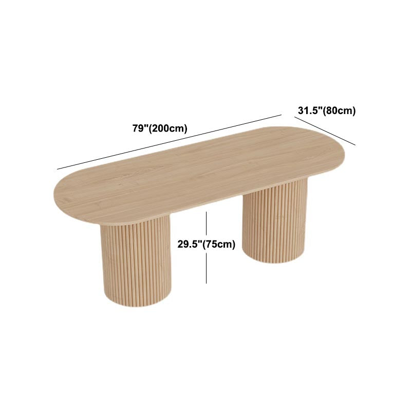 Modern Wood Double Pedestal Dining Table Natural Oval Table for Kitchen Clearhalo 'Dining Tables & Seating' 'Dining Tables' 'dining_table' 'furn' 'furn_dining_table' 'Furniture' 'Kitchen & Dining Furniture' 5597754
