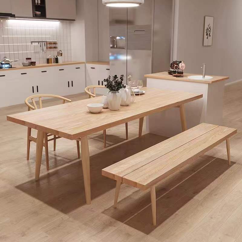 Mesa de comedor de rectángulo de madera natural Ceniza Mesa moderna con 4 patas