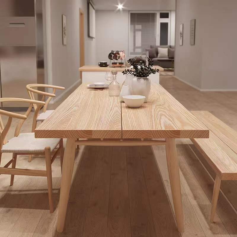 Mesa de comedor de rectángulo de madera natural Ceniza Mesa moderna con 4 patas