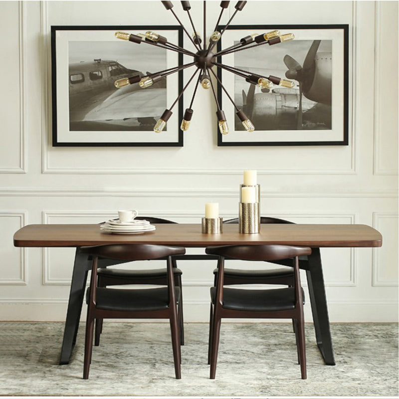 Metal Sled Base Dining Table Industrial Rectangle Dinette Table with Wood Top