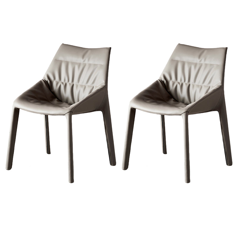 Modern Gray Dining Side Chair Faux Leather Armless Dining Chairs Gray-Khaki 2 Piece Set Clearhalo 'Dining Chairs' 'Dining Tables & Seating' 'dining_chair' 'furn' 'furn_dining_chair' 'Furniture' 'Kitchen & Dining Furniture' 5597866