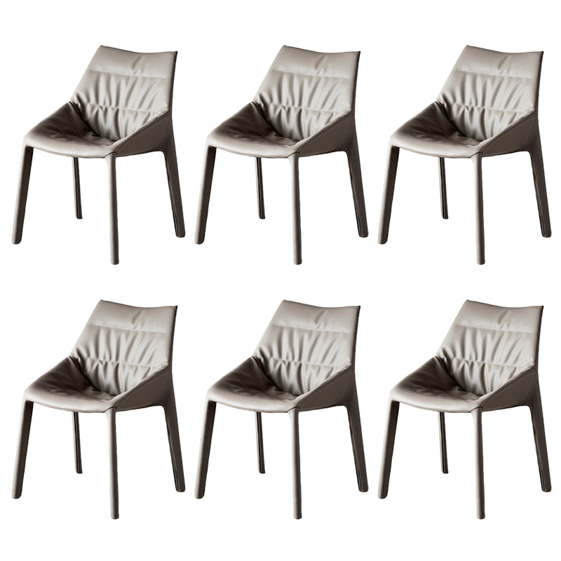 Modern Gray Dining Side Chair Faux Leather Armless Dining Chairs Gray-Khaki 6 Piece Set Clearhalo 'Dining Chairs' 'Dining Tables & Seating' 'dining_chair' 'furn' 'furn_dining_chair' 'Furniture' 'Kitchen & Dining Furniture' 5597871