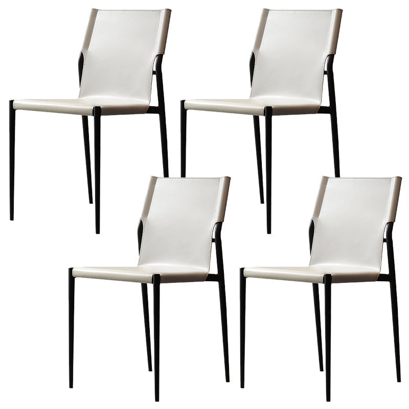 Faux Leather and Metal Dining Room Chair Contemporary Side Chair Off-White 4 Piece Set Clearhalo 'Dining Chairs' 'Dining Tables & Seating' 'dining_chair' 'furn' 'furn_dining_chair' 'Furniture' 'Kitchen & Dining Furniture' 5597935