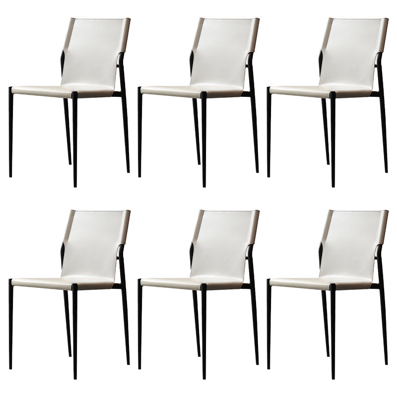 Faux Leather and Metal Dining Room Chair Contemporary Side Chair Off-White 6 Piece Set Clearhalo 'Dining Chairs' 'Dining Tables & Seating' 'dining_chair' 'furn' 'furn_dining_chair' 'Furniture' 'Kitchen & Dining Furniture' 5597938