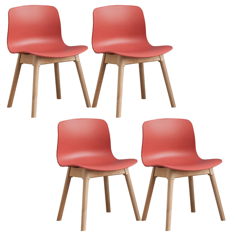 Natural Beech Legs Side Chair Scandinavian Armless Dining Chairs Red 4 Piece Set Clearhalo 'Dining Chairs' 'Dining Tables & Seating' 'dining_chair' 'furn' 'furn_dining_chair' 'Furniture' 'Kitchen & Dining Furniture' 5598156