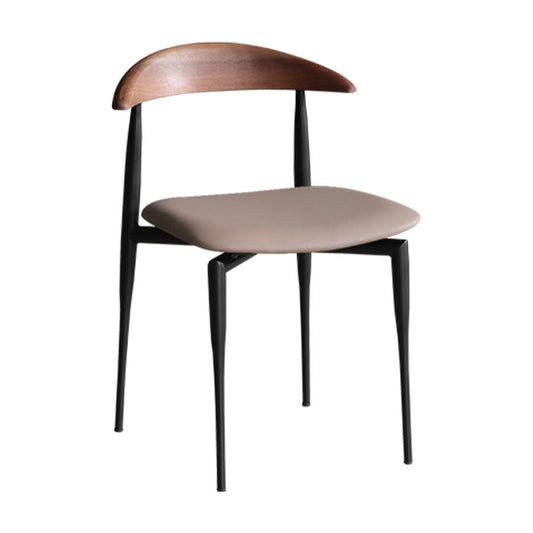 Industrial Stackable Dining Chairs Black Iron Legs Armless Dining Side Chair Light Camel 1 Piece