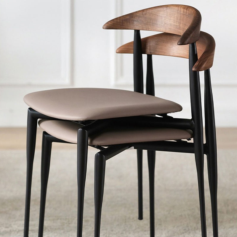 Industrial Stackable Dining Chairs Black Iron Legs Armless Dining Side Chair