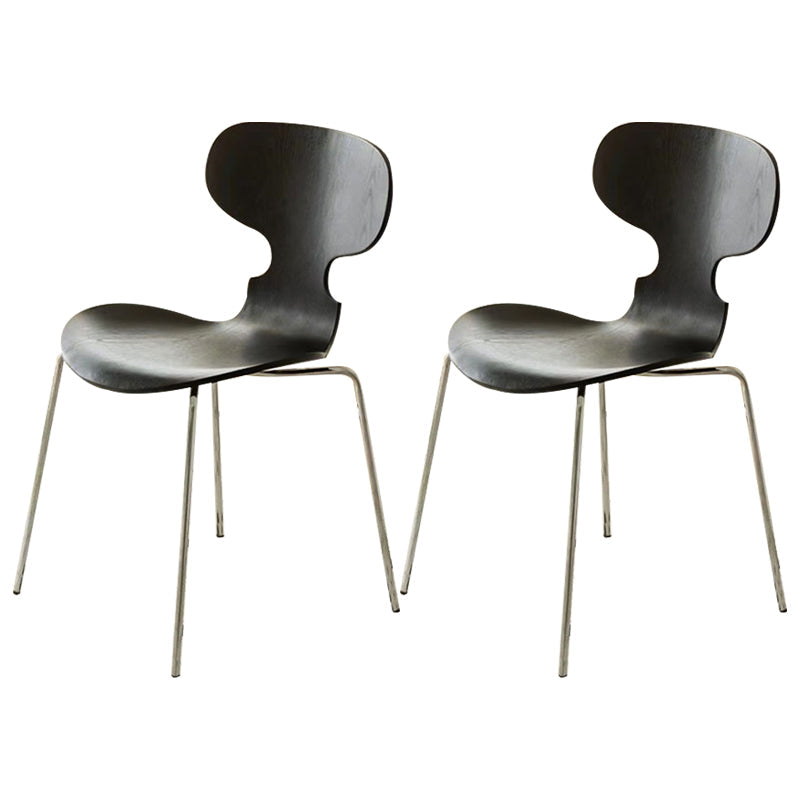 Metal and Wood Armless Dining Chairs Contemporary Side Chair Set Black 2 Piece Set Clearhalo 'Dining Chairs' 'Dining Tables & Seating' 'dining_chair' 'furn' 'furn_dining_chair' 'Furniture' 'Kitchen & Dining Furniture' 5598313