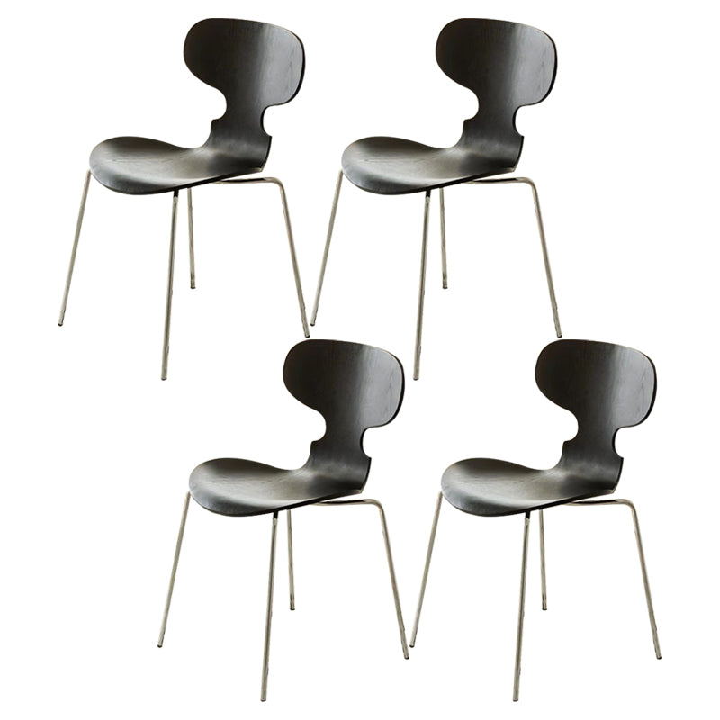 Metal and Wood Armless Dining Chairs Contemporary Side Chair Set Black 4 Piece Set Clearhalo 'Dining Chairs' 'Dining Tables & Seating' 'dining_chair' 'furn' 'furn_dining_chair' 'Furniture' 'Kitchen & Dining Furniture' 5598315