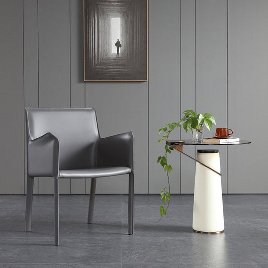 Modern Upholstered Dining Arm Chair Faux Leather Dining Accent Chair