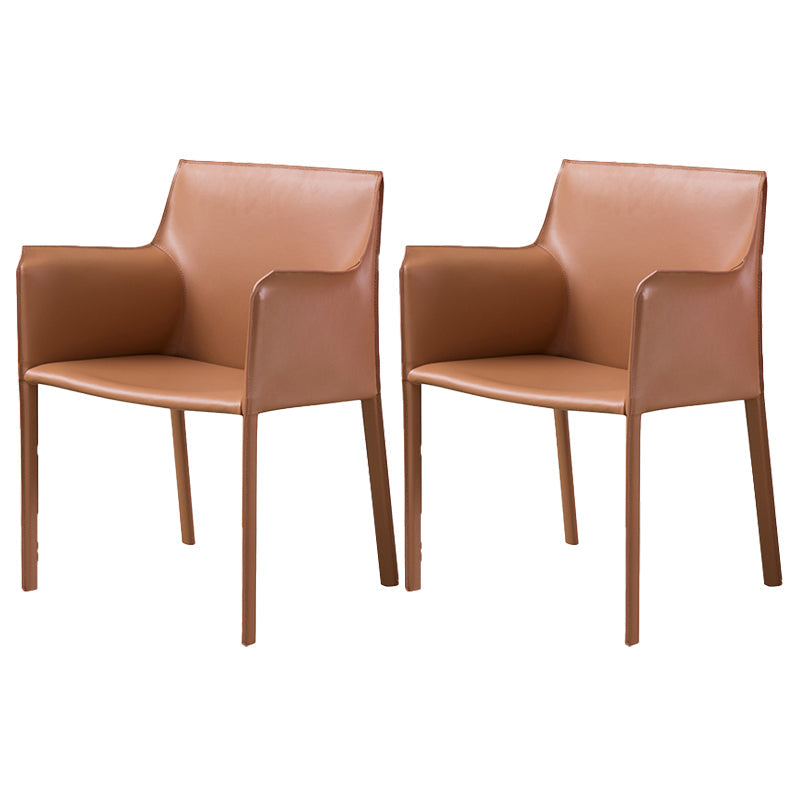 Contemporary Faux Leather Dining Chair Upholstered Dining Arm Chair Brown 2 Piece Set Clearhalo 'Dining Chairs' 'Dining Tables & Seating' 'dining_chair' 'furn' 'furn_dining_chair' 'Furniture' 'Kitchen & Dining Furniture' 5598510