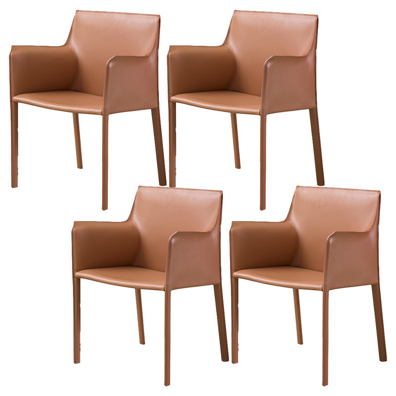 Contemporary Faux Leather Dining Chair Upholstered Dining Arm Chair Brown 4 Piece Set Clearhalo 'Dining Chairs' 'Dining Tables & Seating' 'dining_chair' 'furn' 'furn_dining_chair' 'Furniture' 'Kitchen & Dining Furniture' 5598513