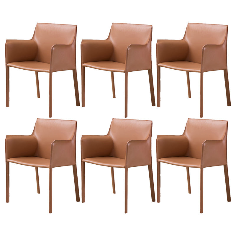 Contemporary Faux Leather Dining Chair Upholstered Dining Arm Chair Brown 6 Piece Set Clearhalo 'Dining Chairs' 'Dining Tables & Seating' 'dining_chair' 'furn' 'furn_dining_chair' 'Furniture' 'Kitchen & Dining Furniture' 5598514