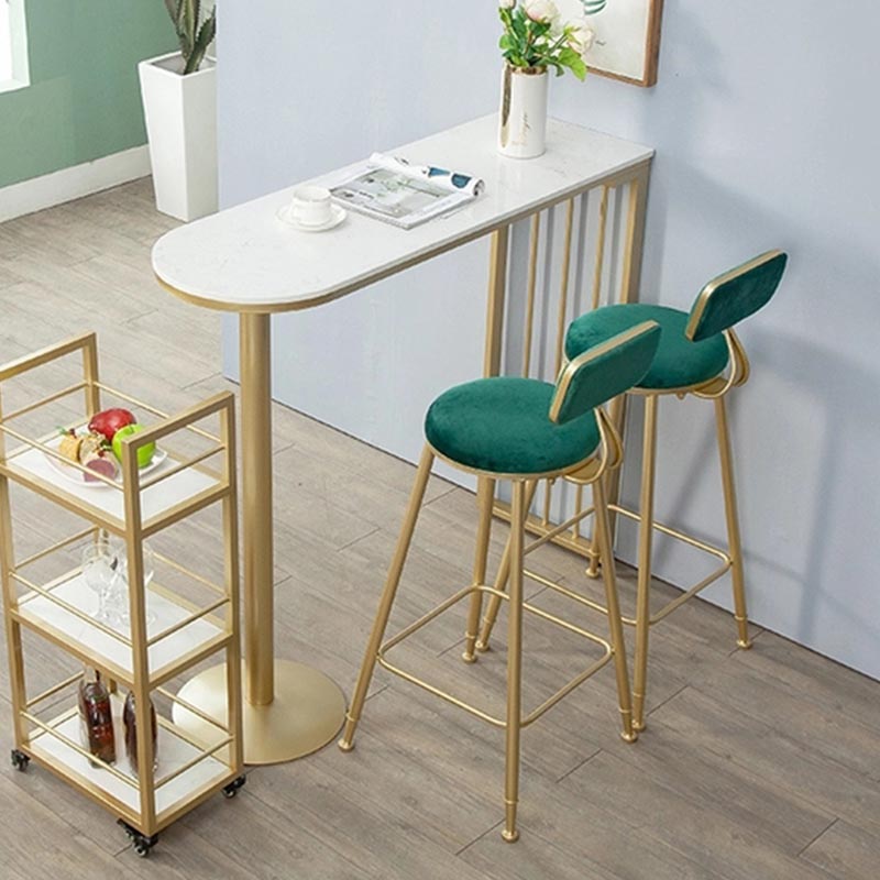 Glam Style Bar Table Faux Marble Bar Wine Table with Double pedestal Clearhalo 'Bar Furniture' 'Bar Tables' 'bar_tables' 'furn' 'furn_bar_tables' 'Furniture' 'Kitchen & Dining Furniture' 5598601