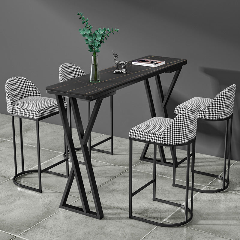 Sintered Stone Top Rectangular Pub Table Industrial Bistro Table with Double Pedestal 47.2"L x 15.7"W x 41.3"H Black Without Chairs Clearhalo 'Bar Furniture' 'Bar Tables' 'bar_tables' 'furn' 'furn_bar_tables' 'Furniture' 'Kitchen & Dining Furniture' 5598636