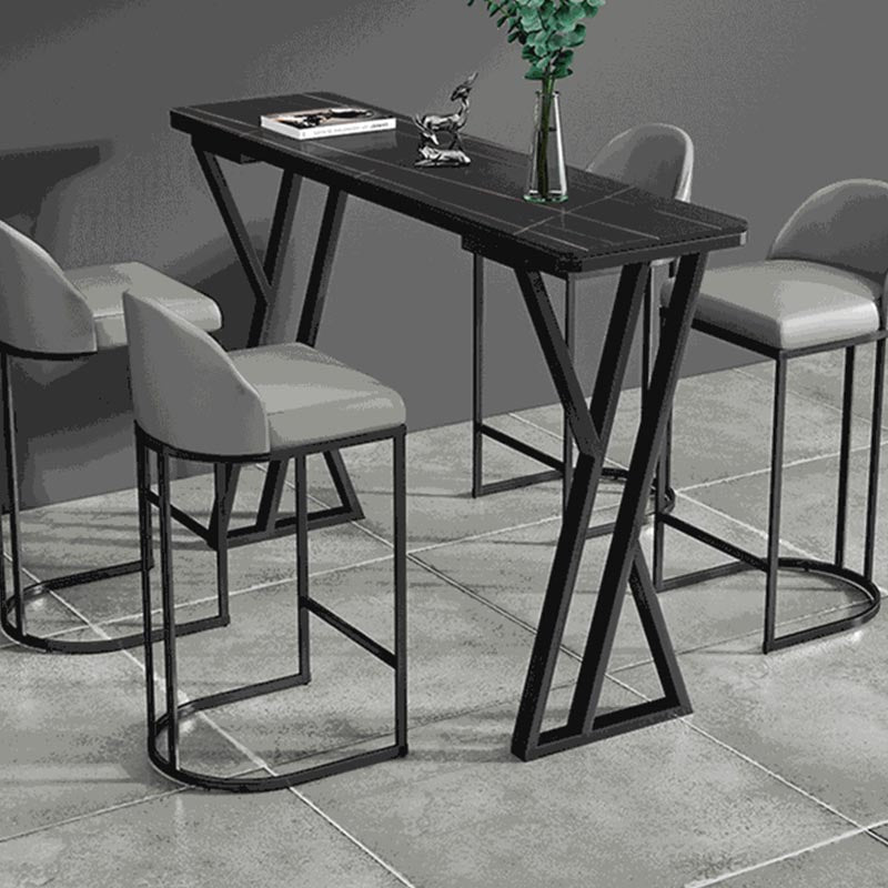 Sintered Stone Top Rectangular Pub Table Industrial Bistro Table with Double Pedestal Clearhalo 'Bar Furniture' 'Bar Tables' 'bar_tables' 'furn' 'furn_bar_tables' 'Furniture' 'Kitchen & Dining Furniture' 5598646