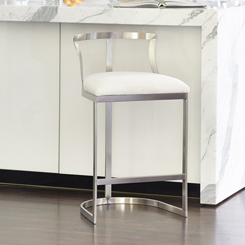 Glam Style Upholstered Counter Height Stool Metal Bar Stool Bar Stool Silver 1 Piece Clearhalo 'Bar Furniture' 'Bar Stools' 'bar_stools' 'furn' 'furn_bar_stools' 'Furniture' 'Kitchen & Dining Furniture' 5599125