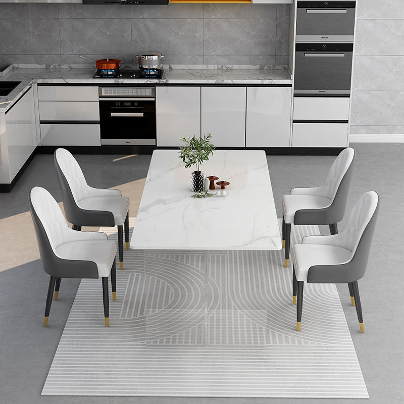 Rectangular Stone Dining Table Acrylic Furniture with Double Pedestal in Matte Finish White Without Chairs Clearhalo 'Dining Tables & Seating' 'Dining Tables' 'dining_table' 'furn' 'furn_dining_table' 'Furniture' 'Kitchen & Dining Furniture' 5599490