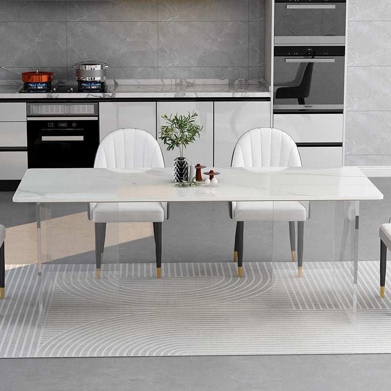 Rectangular Stone Dining Table Acrylic Furniture with Double Pedestal in Matte Finish White 70.9"L x 35.4"W x 29.5"H Without Chairs Clearhalo 'Dining Tables & Seating' 'Dining Tables' 'dining_table' 'furn' 'furn_dining_table' 'Furniture' 'Kitchen & Dining Furniture' 5599491