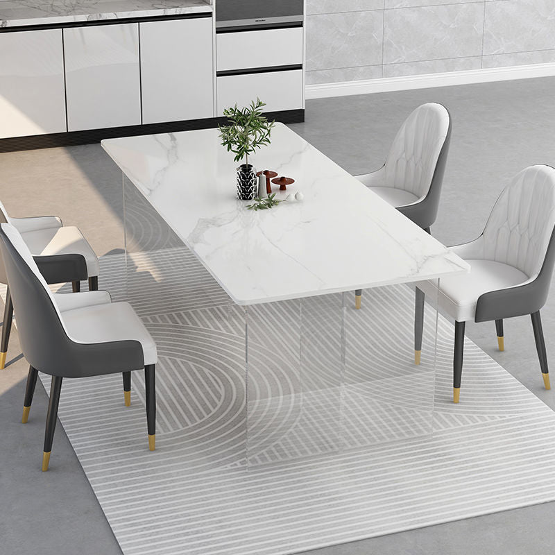 Rectangular Stone Dining Table Acrylic Furniture with Double Pedestal in Matte Finish White 55.1"L x 31.5"W x 29.5"H Without Chairs Clearhalo 'Dining Tables & Seating' 'Dining Tables' 'dining_table' 'furn' 'furn_dining_table' 'Furniture' 'Kitchen & Dining Furniture' 5599492