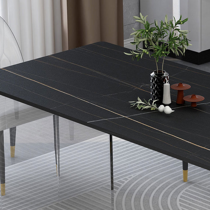 Rectangular Stone Dining Table Acrylic Furniture with Double Pedestal in Matte Finish Clearhalo 'Dining Tables & Seating' 'Dining Tables' 'dining_table' 'furn' 'furn_dining_table' 'Furniture' 'Kitchen & Dining Furniture' 5599494