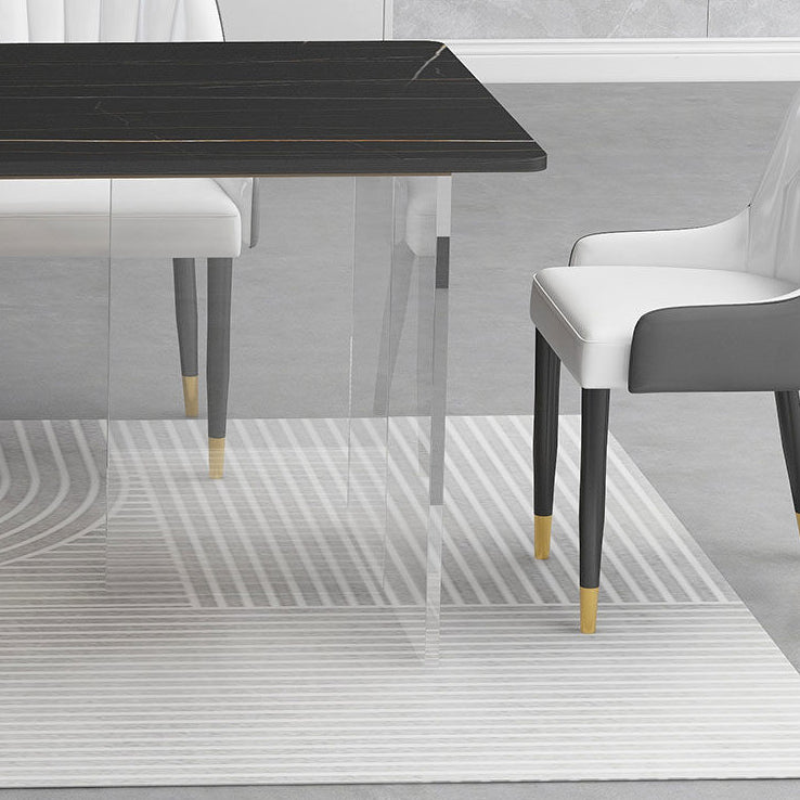 Rectangular Stone Dining Table Acrylic Furniture with Double Pedestal in Matte Finish Clearhalo 'Dining Tables & Seating' 'Dining Tables' 'dining_table' 'furn' 'furn_dining_table' 'Furniture' 'Kitchen & Dining Furniture' 5599495