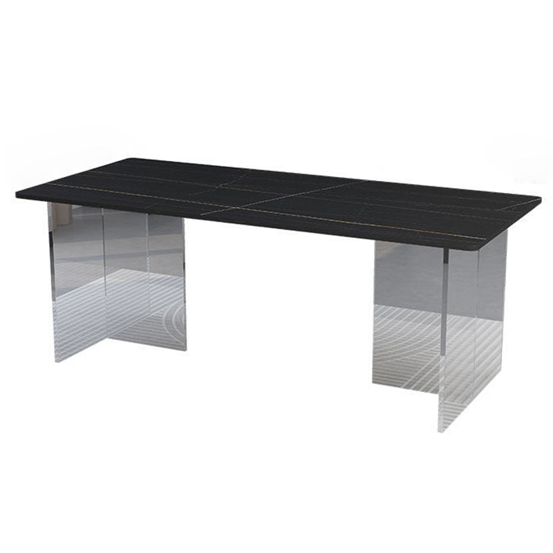 Rectangular Stone Dining Table Acrylic Furniture with Double Pedestal in Matte Finish Clearhalo 'Dining Tables & Seating' 'Dining Tables' 'dining_table' 'furn' 'furn_dining_table' 'Furniture' 'Kitchen & Dining Furniture' 5599498