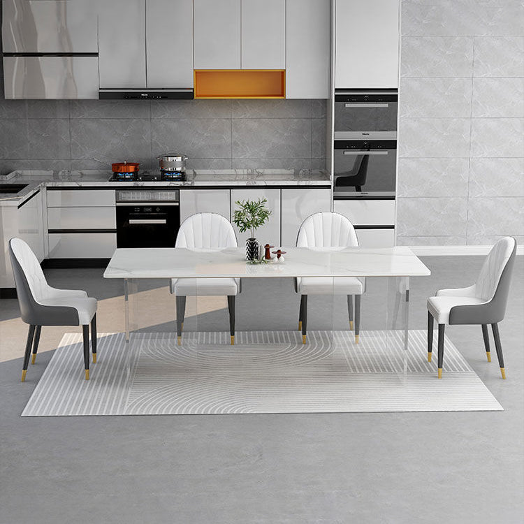 Rectangular Stone Dining Table Acrylic Furniture with Double Pedestal in Matte Finish Clearhalo 'Dining Tables & Seating' 'Dining Tables' 'dining_table' 'furn' 'furn_dining_table' 'Furniture' 'Kitchen & Dining Furniture' 5599499