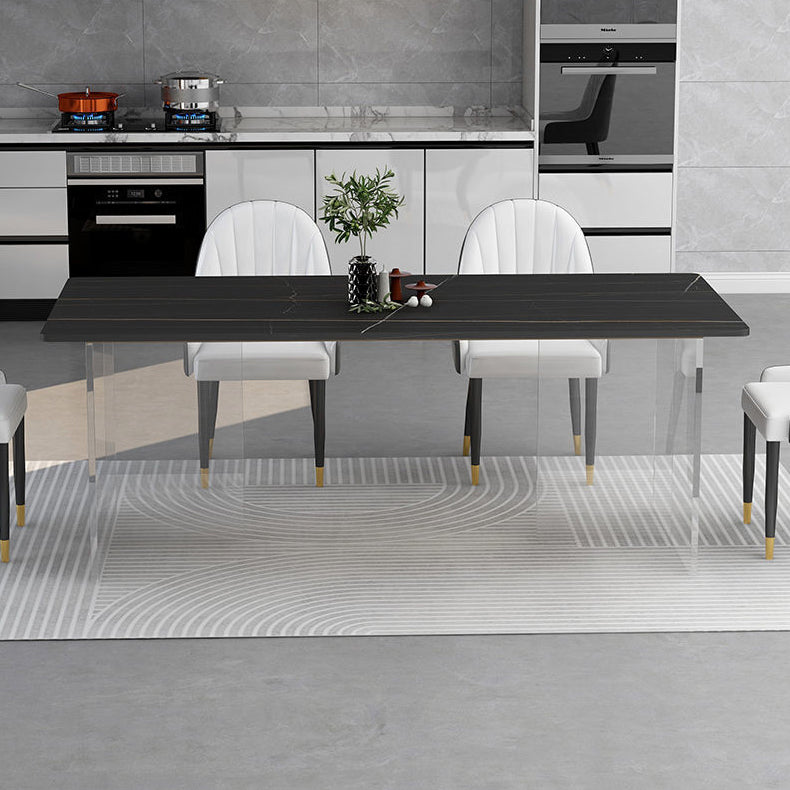 Rectangular Stone Dining Table Acrylic Furniture with Double Pedestal in Matte Finish Clearhalo 'Dining Tables & Seating' 'Dining Tables' 'dining_table' 'furn' 'furn_dining_table' 'Furniture' 'Kitchen & Dining Furniture' 5599500