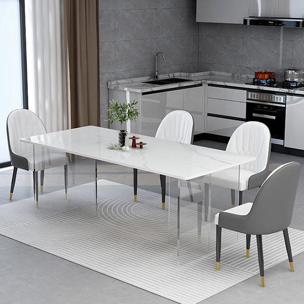 Rectangular Stone Dining Table Acrylic Furniture with Double Pedestal in Matte Finish Clearhalo 'Dining Tables & Seating' 'Dining Tables' 'dining_table' 'furn' 'furn_dining_table' 'Furniture' 'Kitchen & Dining Furniture' 5599502