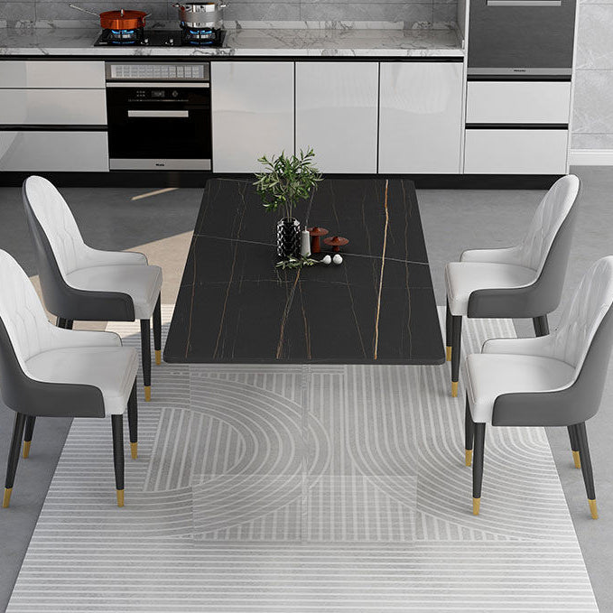 Rectangular Stone Dining Table Acrylic Furniture with Double Pedestal in Matte Finish Clearhalo 'Dining Tables & Seating' 'Dining Tables' 'dining_table' 'furn' 'furn_dining_table' 'Furniture' 'Kitchen & Dining Furniture' 5599503