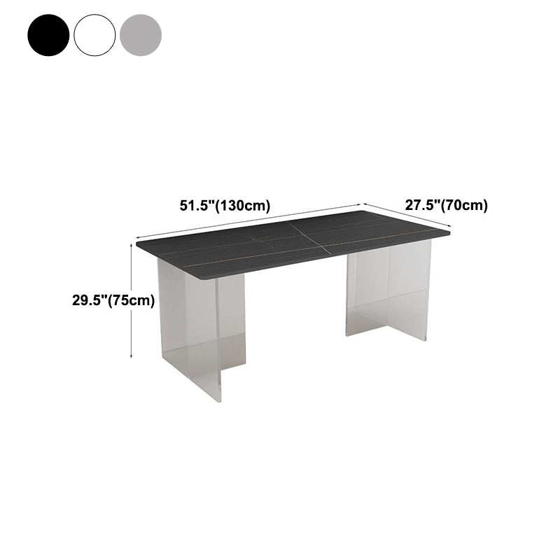 Rectangular Stone Dining Table Acrylic Furniture with Double Pedestal in Matte Finish Clearhalo 'Dining Tables & Seating' 'Dining Tables' 'dining_table' 'furn' 'furn_dining_table' 'Furniture' 'Kitchen & Dining Furniture' 5599504