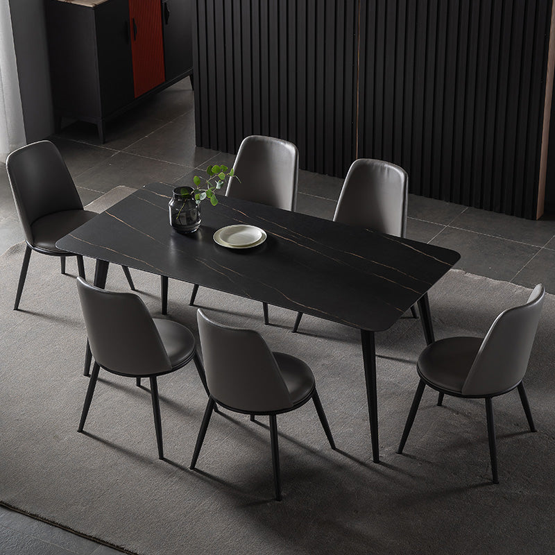 Contemporary Dining Table Set 1/4/5/7 Pcs Black Sintered Stone Top Table with Side Chairs 7 Pieces: Table, 6 Dark Grey Chairs Clearhalo 'Dining Room Sets' 'Dining Tables & Seating' 'dining_room_set' 'furn' 'furn_dining_room_set' 'Furniture' 'Kitchen & Dining Furniture' 5599510