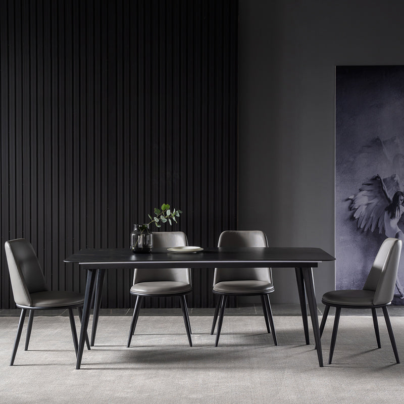 Contemporary Dining Table Set 1/4/5/7 Pcs Black Sintered Stone Top Table with Side Chairs 5 Pieces: Table, 4 Grey Chairs Clearhalo 'Dining Room Sets' 'Dining Tables & Seating' 'dining_room_set' 'furn' 'furn_dining_room_set' 'Furniture' 'Kitchen & Dining Furniture' 5599513