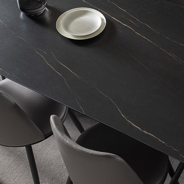 Contemporary Dining Table Set 1/4/5/7 Pcs Black Sintered Stone Top Table with Side Chairs Clearhalo 'Dining Room Sets' 'Dining Tables & Seating' 'dining_room_set' 'furn' 'furn_dining_room_set' 'Furniture' 'Kitchen & Dining Furniture' 5599517