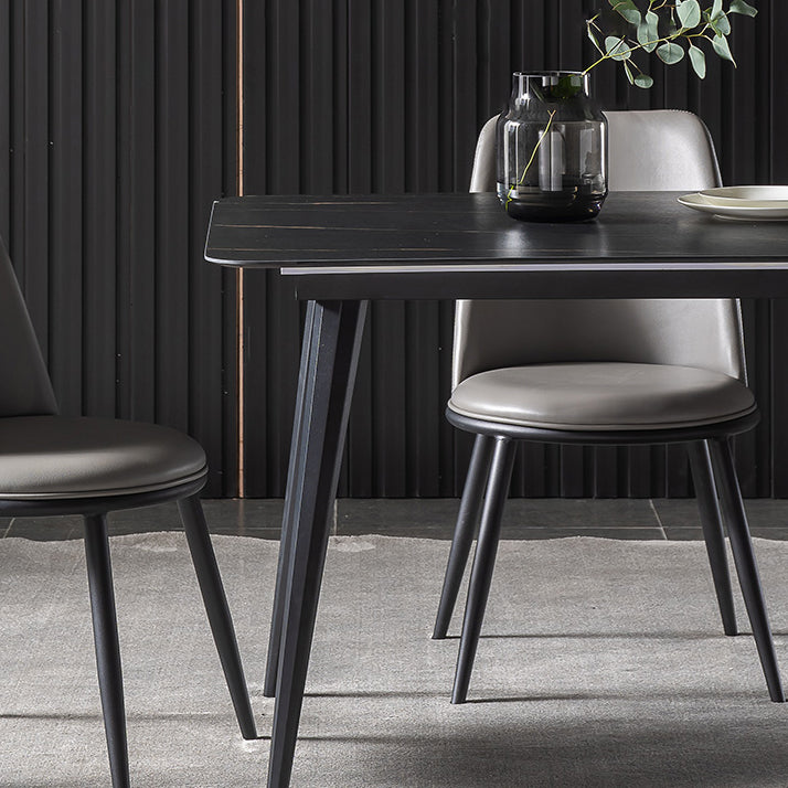 Contemporary Dining Table Set 1/4/5/7 Pcs Black Sintered Stone Top Table with Side Chairs Clearhalo 'Dining Room Sets' 'Dining Tables & Seating' 'dining_room_set' 'furn' 'furn_dining_room_set' 'Furniture' 'Kitchen & Dining Furniture' 5599520