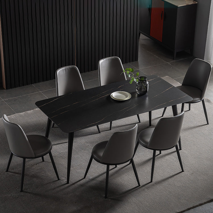 Contemporary Dining Table Set 1/4/5/7 Pcs Black Sintered Stone Top Table with Side Chairs Clearhalo 'Dining Room Sets' 'Dining Tables & Seating' 'dining_room_set' 'furn' 'furn_dining_room_set' 'Furniture' 'Kitchen & Dining Furniture' 5599522
