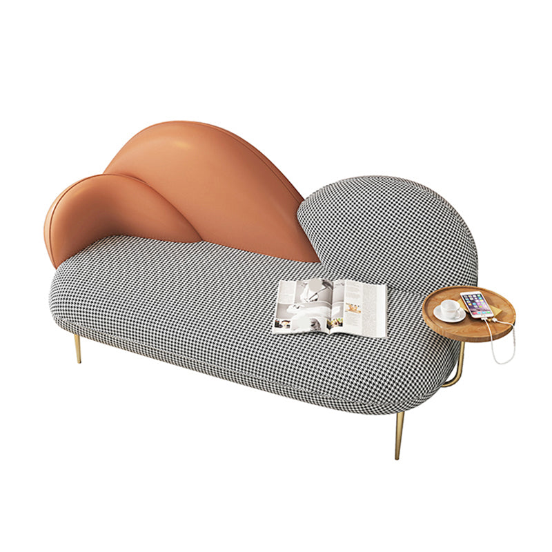 Contemporary Curved Sofa Moon Shape Sloped Arm Sofa with Storage Tray for Living Room Orange Houndstooth Clearhalo 'furn' 'furn_sofas' 'Furniture' 'Living Room Furniture' 'Sofa' 'sofas' 5601393