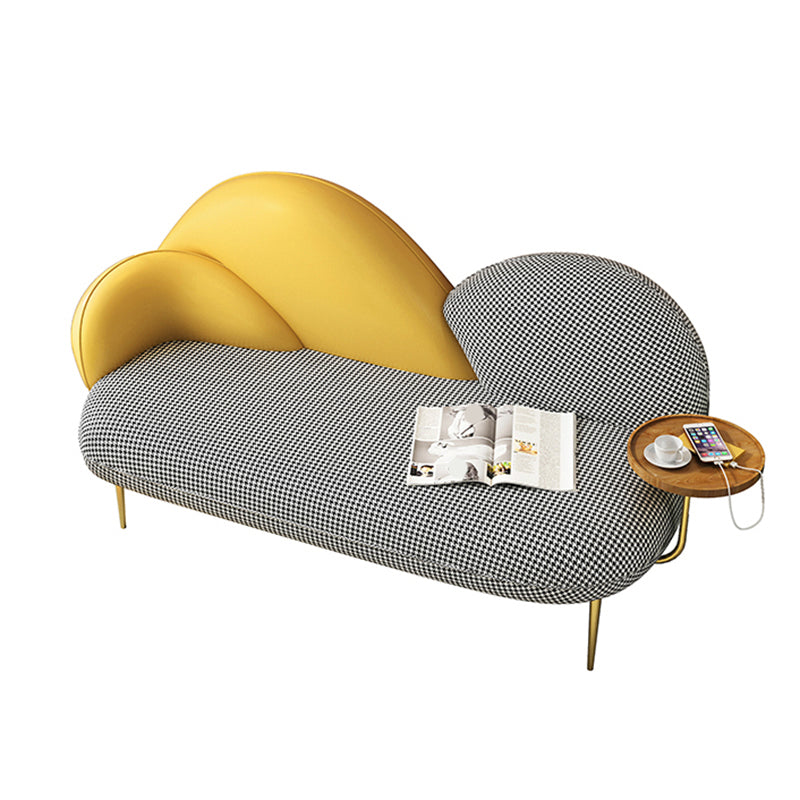 Contemporary Curved Sofa Moon Shape Sloped Arm Sofa with Storage Tray for Living Room 59"L x 27.5"W x 35.5"H Yellow Houndstooth Clearhalo 'furn' 'furn_sofas' 'Furniture' 'Living Room Furniture' 'Sofa' 'sofas' 5601396