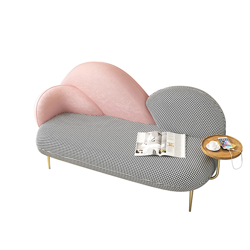 Contemporary Curved Sofa Moon Shape Sloped Arm Sofa with Storage Tray for Living Room 59"L x 27.5"W x 35.5"H Pink Houndstooth Clearhalo 'furn' 'furn_sofas' 'Furniture' 'Living Room Furniture' 'Sofa' 'sofas' 5601398