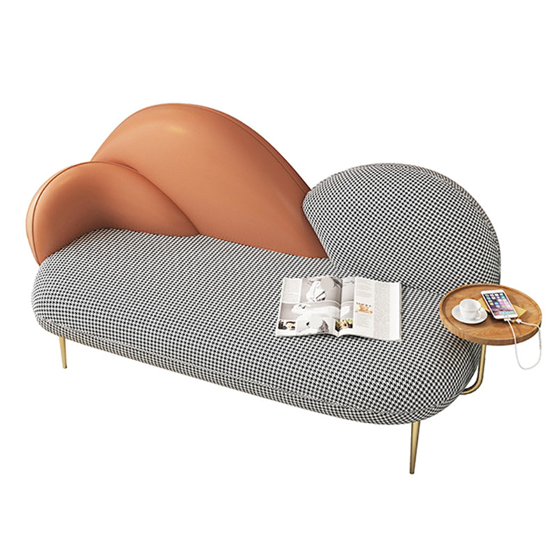 Contemporary Curved Sofa Moon Shape Sloped Arm Sofa with Storage Tray for Living Room 71"L x 27.5"W x 35.5"H Orange Houndstooth Clearhalo 'furn' 'furn_sofas' 'Furniture' 'Living Room Furniture' 'Sofa' 'sofas' 5601402