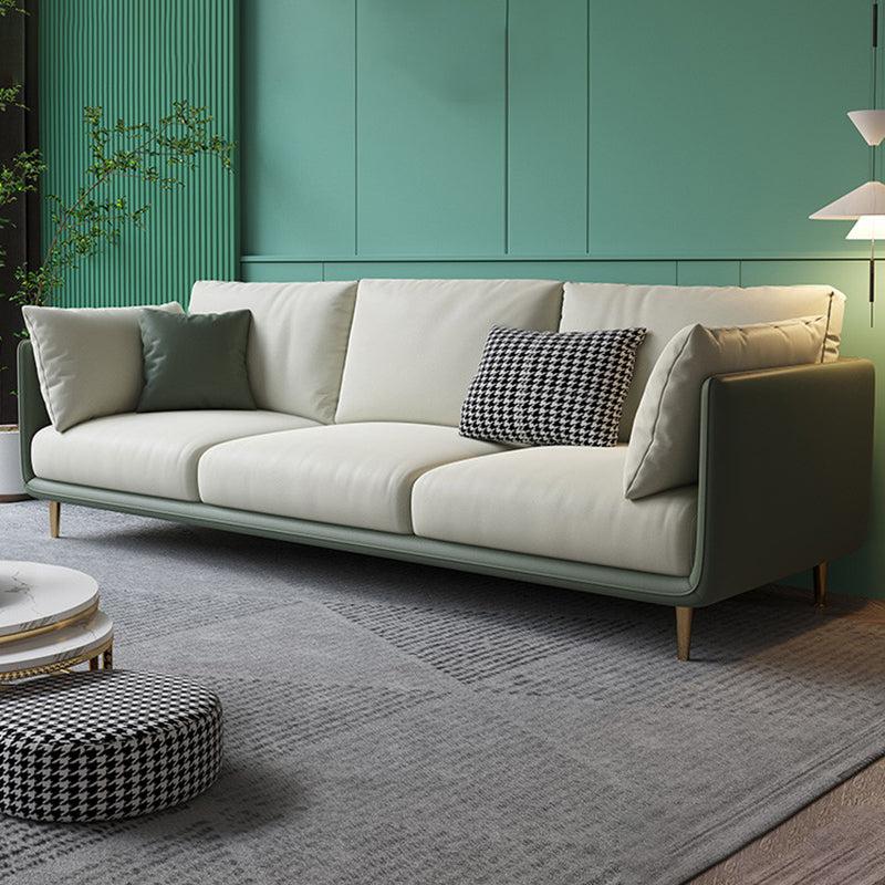 Divano di divano in pelle finto standard a braccio quadrato con cuscini